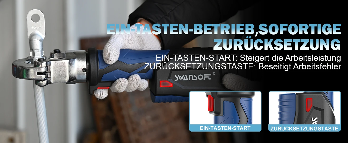SWANSOFT 600B Elektrisches Hydraulisches Kabelendverpresswerkzeug, 65KN Maximaler Presskraft, 18V 4AH*2 Akku, Hydraulischer Drahtpresser – Detail 8