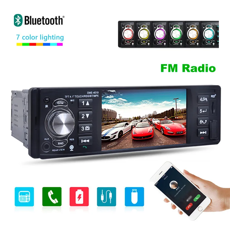 

HENMALL 4019B 1 Din 4.1 Inch Car Radio HD Screen Mirror Link Bluetooth Handsfree MP5 Player USB Charging Remote Audio System