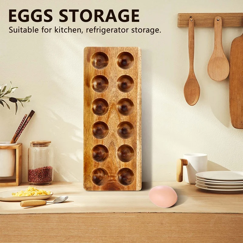 12 Holes Japanese Style Wooden Double Row Egg Storage Box Home Organizer Rack Eggs Holder Kitchen Decor Accessories