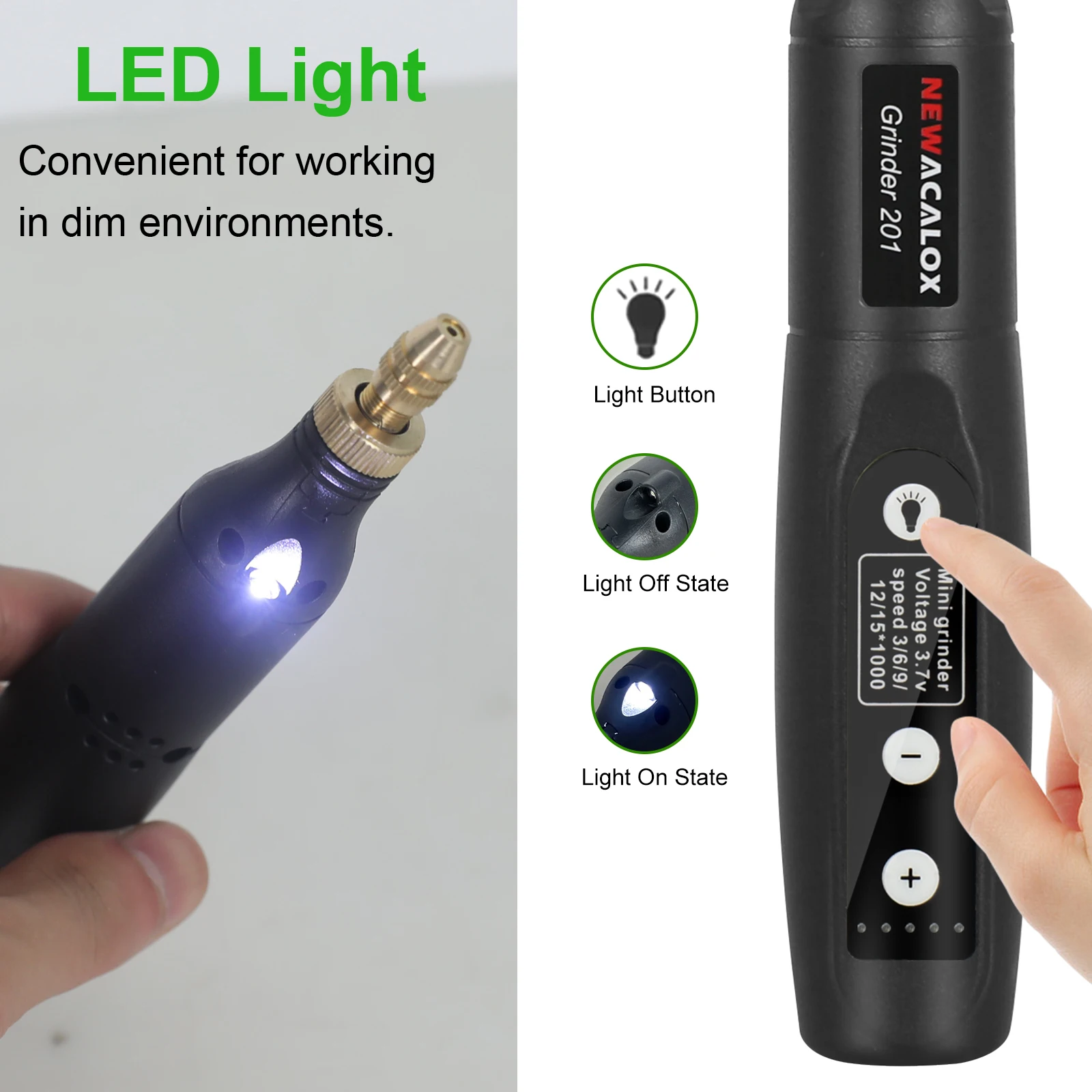 NEWACALOX draadloos roterend gereedschap met 5 variabele snelheden en 3,7 V USB-opladen Graveren roterend gereedschap voor graveren, schuren, polijsten