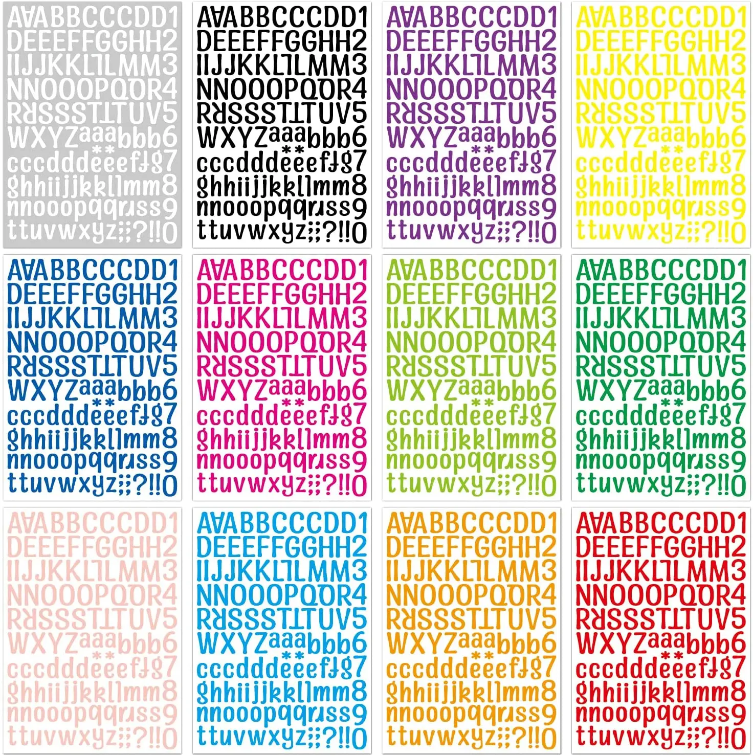 12 Sheet Colorful Letter Sticker Labels, Number Stickers for Crafts Self Adhesivey Alphabet DIY Vinyl Decorative Letter Decals