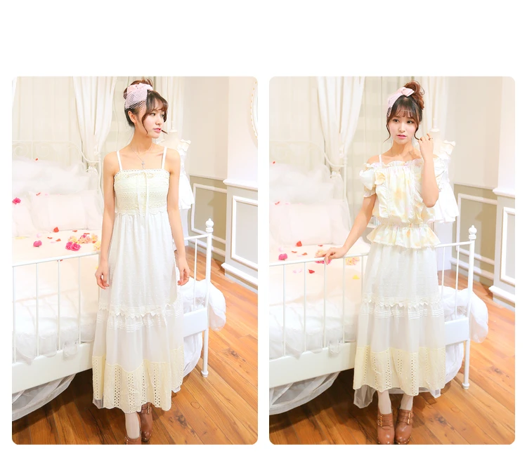 Sales Japan Liz Lisa White Cotton Lace Embroidery Suspender Long Dress Beach Dresses