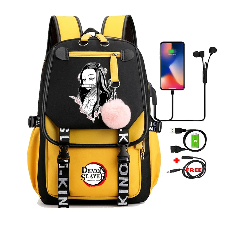 Anime dorośli plecak o dużej pojemności torba Demon Slayer Nezuko Kawaii tornister z kreskówek dla Manga do podróży codzienne dziewczyny BookBag