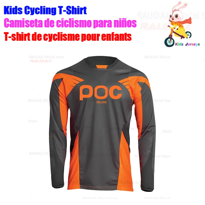 RAUDAX POC Kids Summer Quick Dry Motocross Jersey Downhil Mountain Bike DH Shirt Balance Car Clothing Ropa for Boys MTB T-Shirts