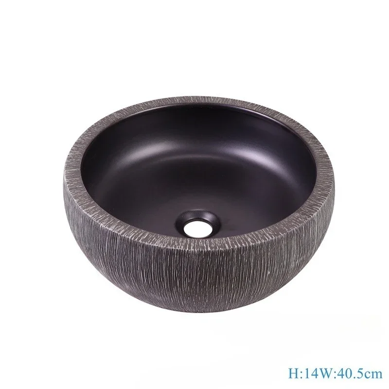 Ceramic wash basin retro black marble pattern basin household bathroom balcony face wash basin