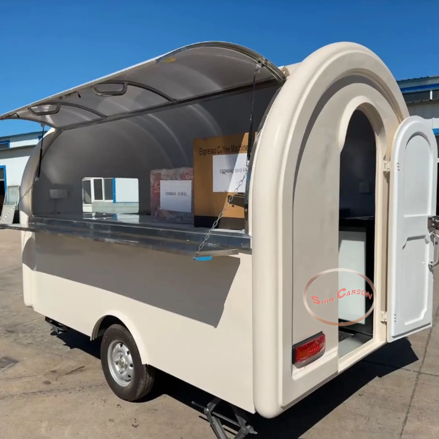 

Outdoor Food Trailer Light Colors round Shape Snack Stand Catering Truck Mobile Kitchen Stall Trailers for Sale