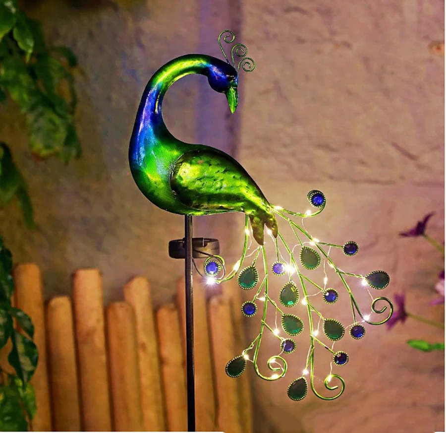 LED Outdoor Solar Peacock Lamp Metal Peacock Statue for Outdoor Landscape Path Garden Decoration Peacock Sculpture Lights