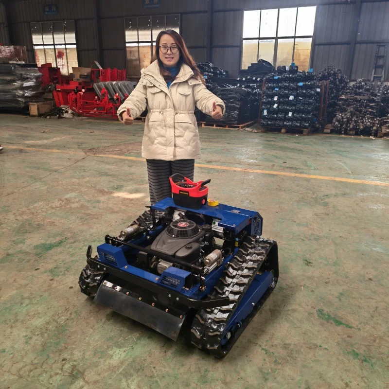 Cordless Industrial & DIY Grade Remote Control 4-Stroke Self Propelled Petrol Engine Tracked Lawn Mower