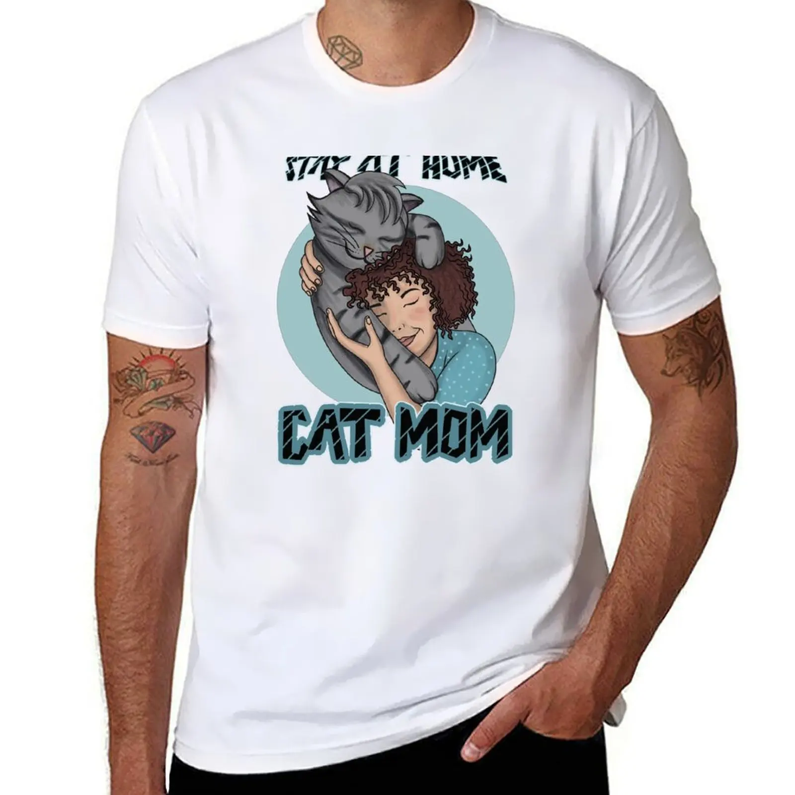 Stay at home cat mom t-shirt. T-Shirt Plus Size Summer Casual T-Shirt