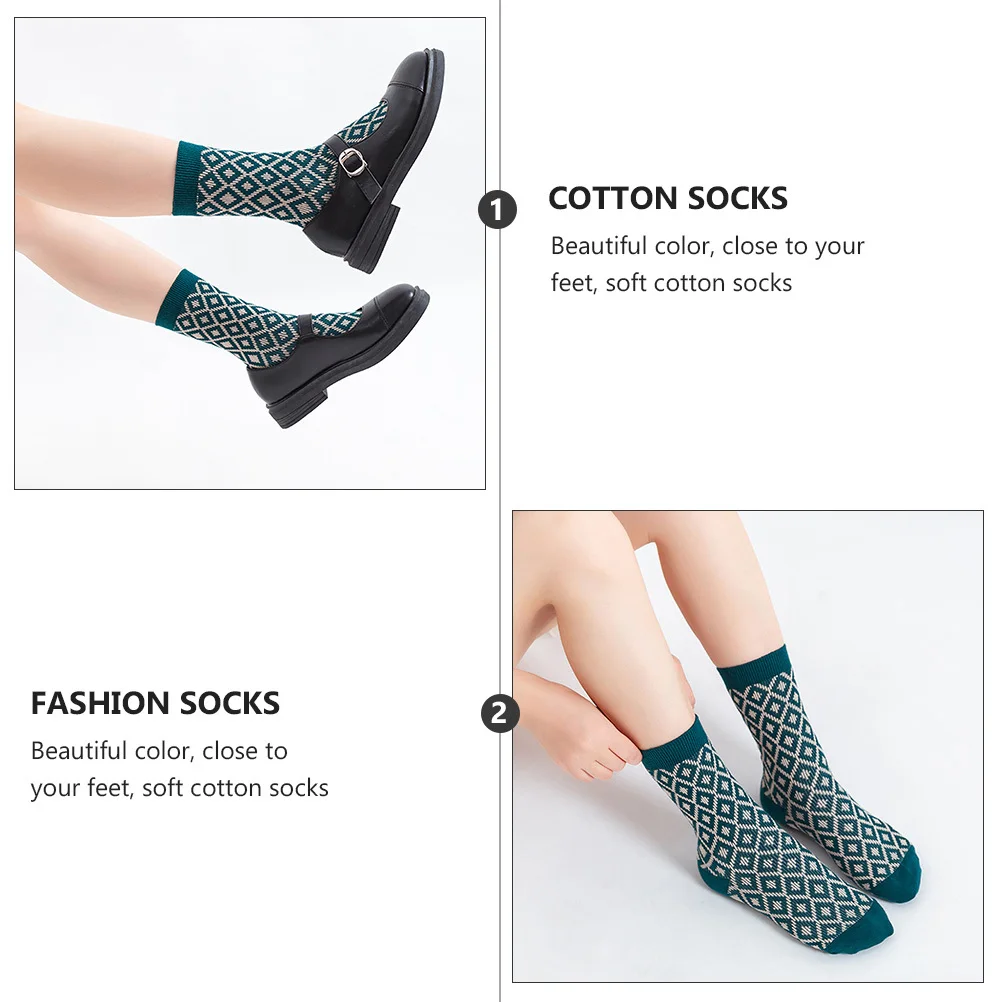 

1Pair Elegant Lattice Point Socks Cotton Mid-Calf Length Stylish Street Style Comfortable Elastic Design Premium Stockings