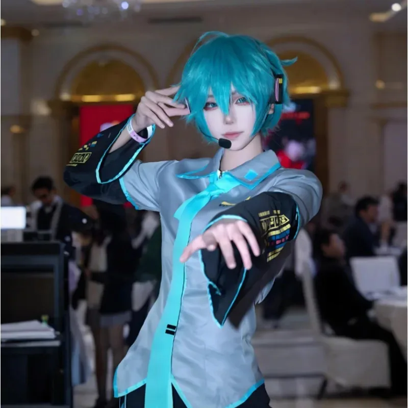 Mikuo ذكر Miku تأثيري حلي الفضة براءات الاختراع والجلود النسيج موحدة القمم السراويل اليد الأكمام مجموعة أنيمي كرنفال فستان الحفلات