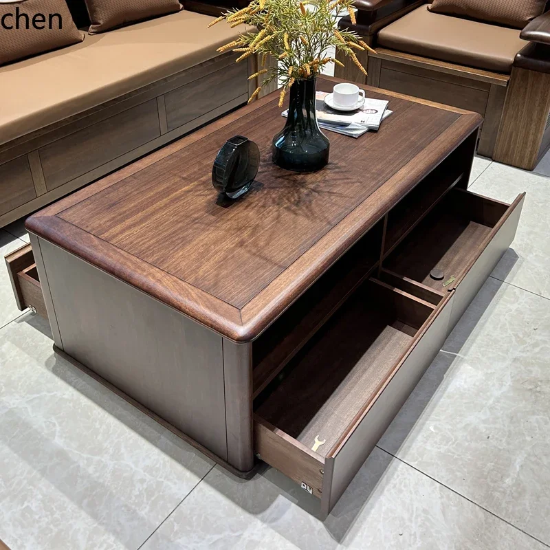 Mesa de centro/TV H5.26 em nogueira preta maciça com gaveta de armazenamento, para apartamentos pequenos, estilo moderno e simples para sala de estar.