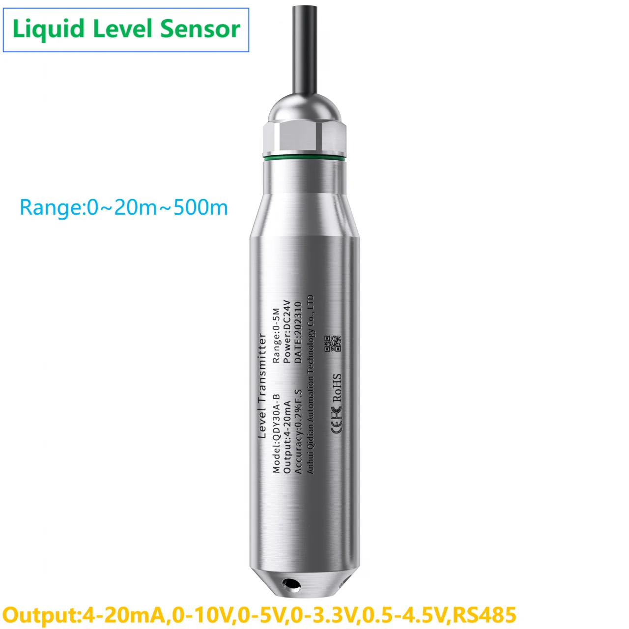 

6M Liquid Level Sensor Transmitter 4-20nA 0-10V Hydrostatic Water Level Transducer 5M 10M 15M 20M PUR Cable Level Meter for Tank