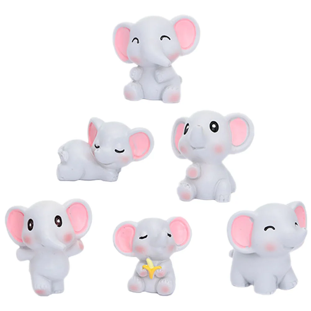 6 Pcs Elephant Ornament Animal Mini Resin Animals Statue Decor Lovely Small Figurines Tiny Figures Cute Office