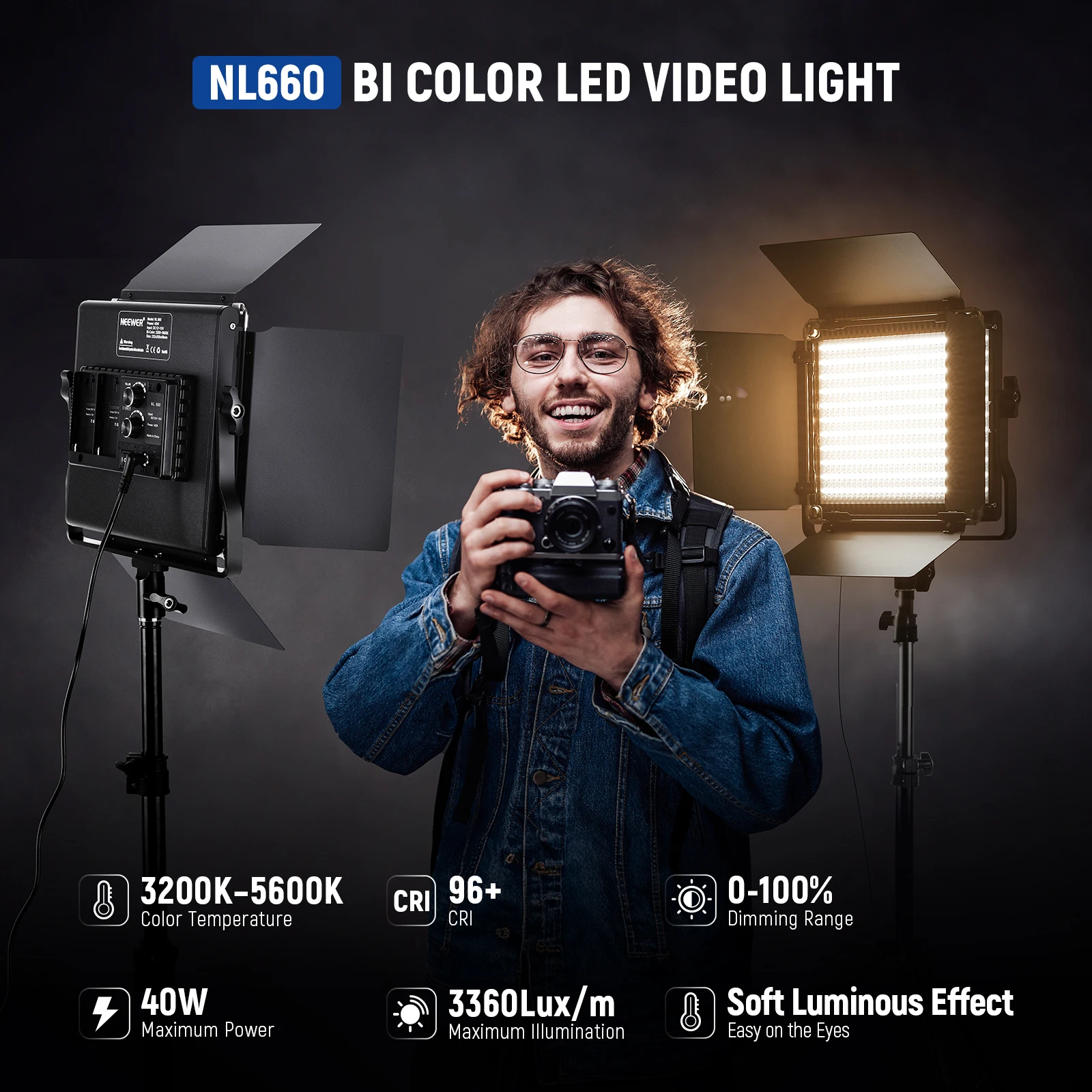 NEEWER 2Pcs Professional Metal Bi-Color LED Video Lights for Studio, YouTube, Product Photography, Video Shooting