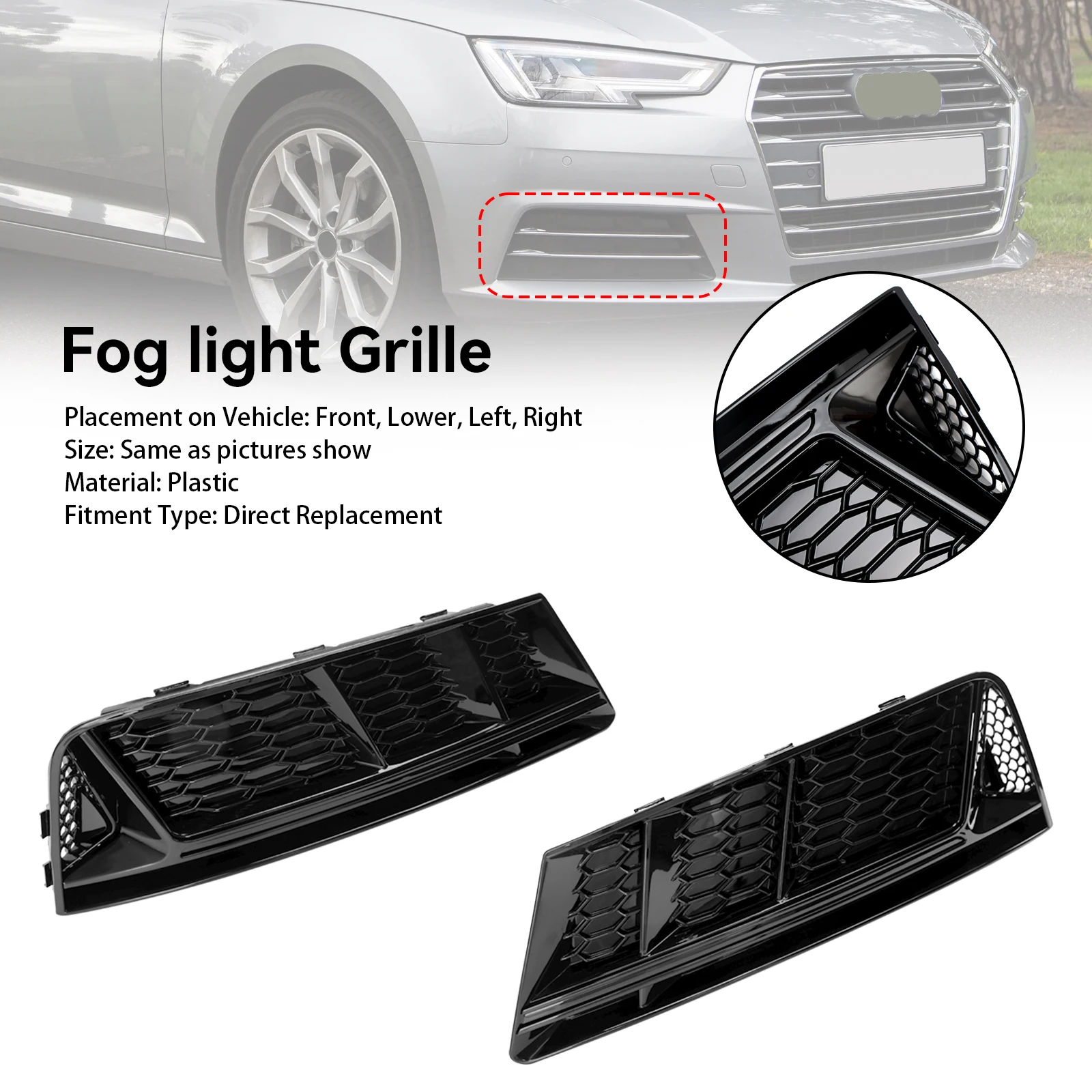 Areyourshop Front Fog Light Grill Lower Bumper Grille Chrome Fit AUDI A4 B9 2016 2017 2018