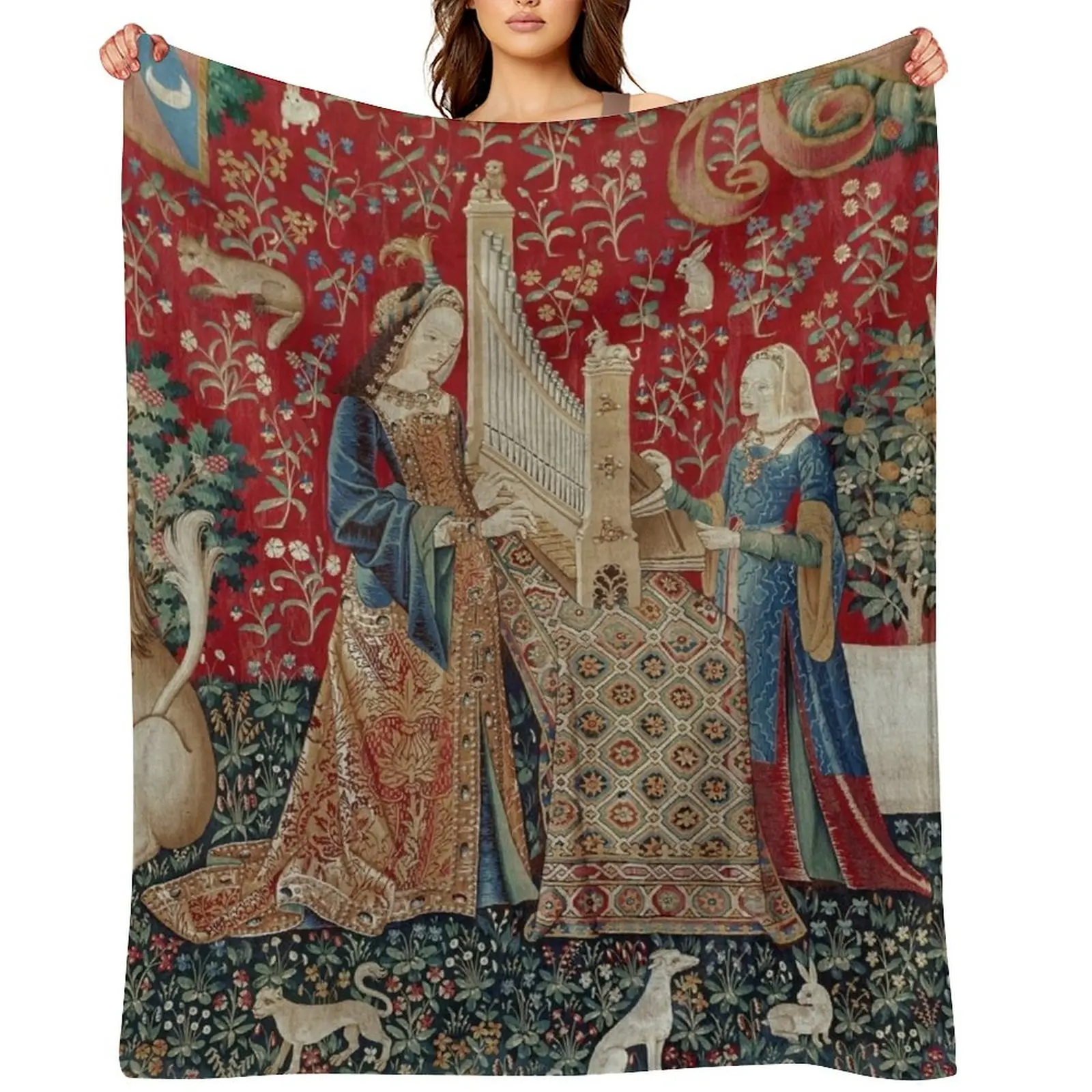 

Lady and Unicorn Medieval Tapestry Five Senses - Hearing Throw Blanket Heavy Sofa Quilt Decorative Beds Sleeping Bag Blankets