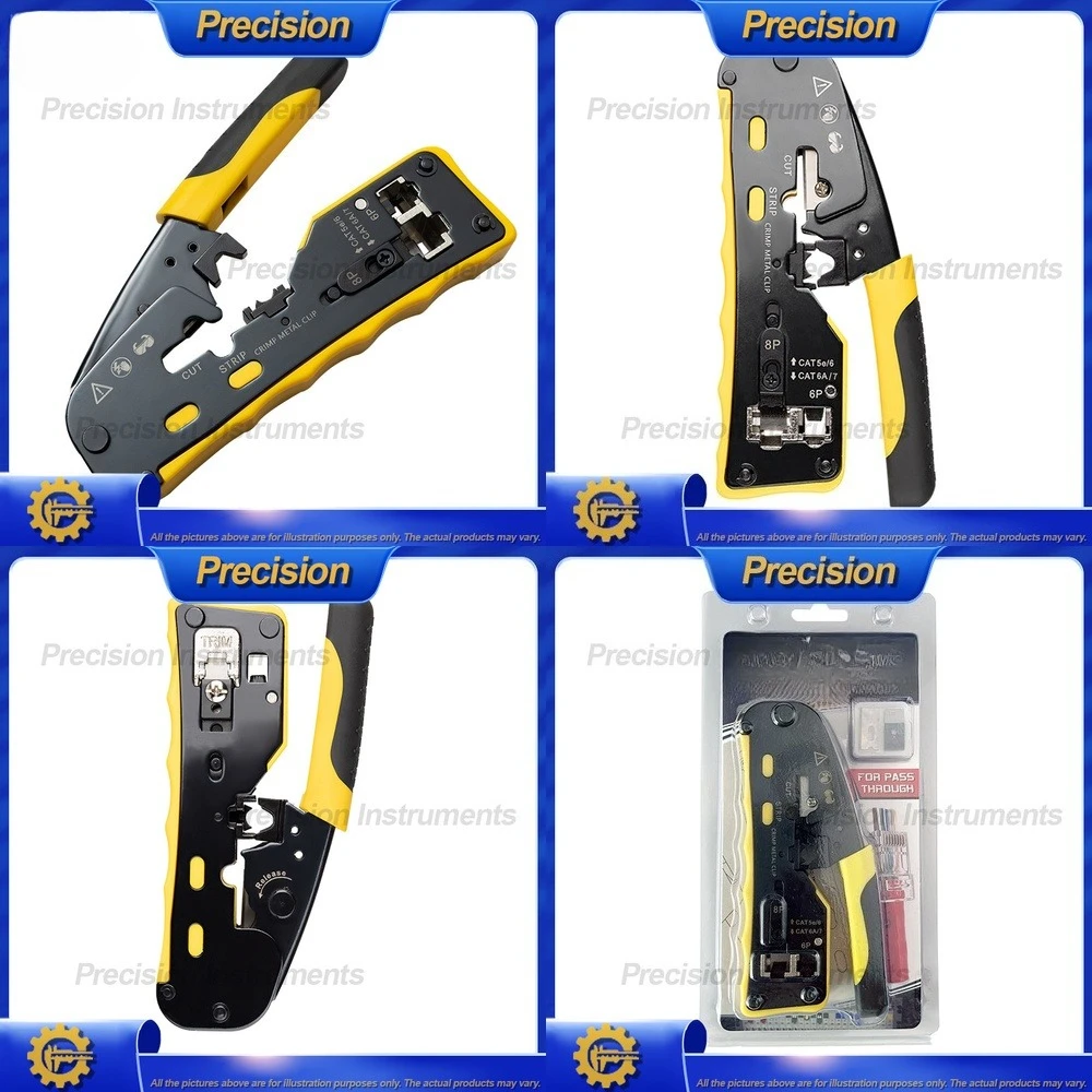 

Инструмент для обжима сетевого кабеля с храповым механизмом 2026 для CAT5e CAT6 CAT7 Инструмент для зачистки проводов Ethernet и резак с функцией удара