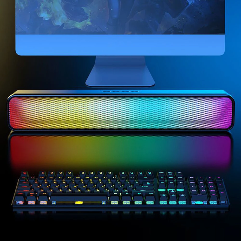 

Беспроводная колонка RGB с Bluetooth, мультимедийная колонка с питанием от USB, колонка для ПК с сабвуфером, двойная колонка для ПК и ноутбука
