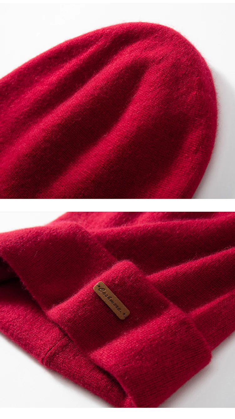 100 % Kaschmir, 2-lagige Mützen, solide Strickmützen, Unisex-Mütze, lässig, für Herren, Neujahr, Sonderpreis, Basic, weich, Damen, warme Haarmütze – Detail 12