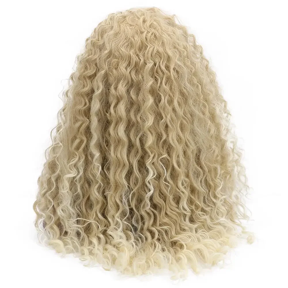 24\'\' Long Curly Synthetic 15*4.5 Swiss Lace Front Wig Deep Blond Bohemian Natural Part Glueless Afro Wigs for Black Women