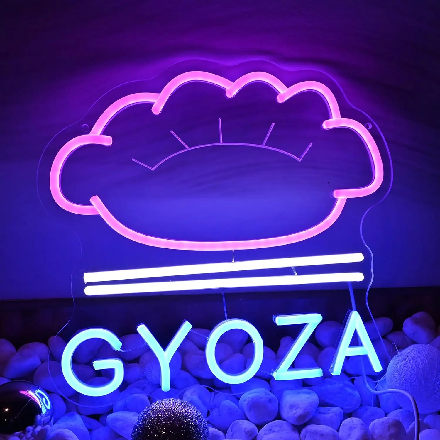Gyoza Dumpling Neon Sign Pink Blue LED Wall Art Acrylic USB Dimmable Hanging Light Asian Food Shop Restaurant Kitchen Decor