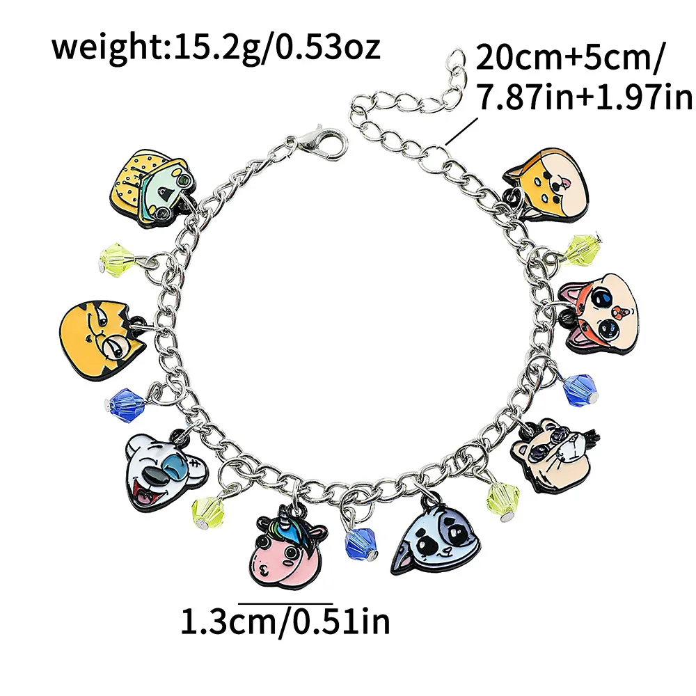 Cute Cartoon Animal Charm Bracelet Kawaii Dog Cat Bear Enamel Pendant Bracelet Crystal Beads Adjustable Chain Jewelry Gifts