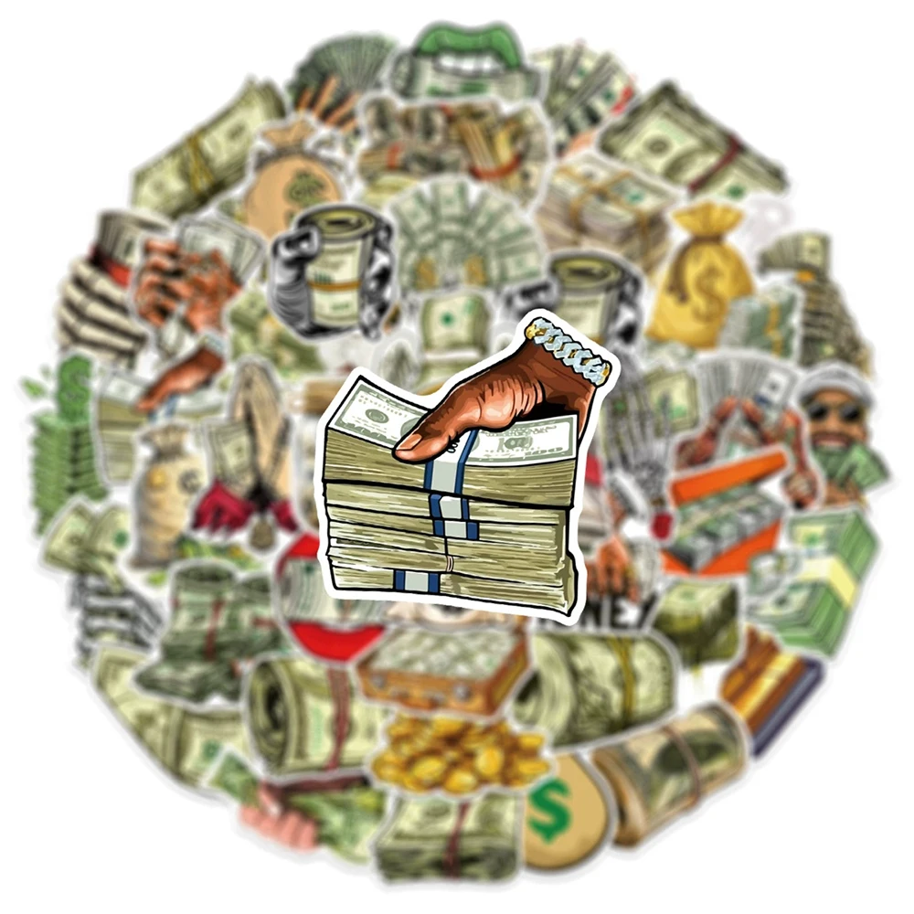 10/30/50pcs Funny Cartoon Money World Stickers Dollar Decals DIY Fridge Laptop Phone Case Notebook Diary Cool Decoration Sticker