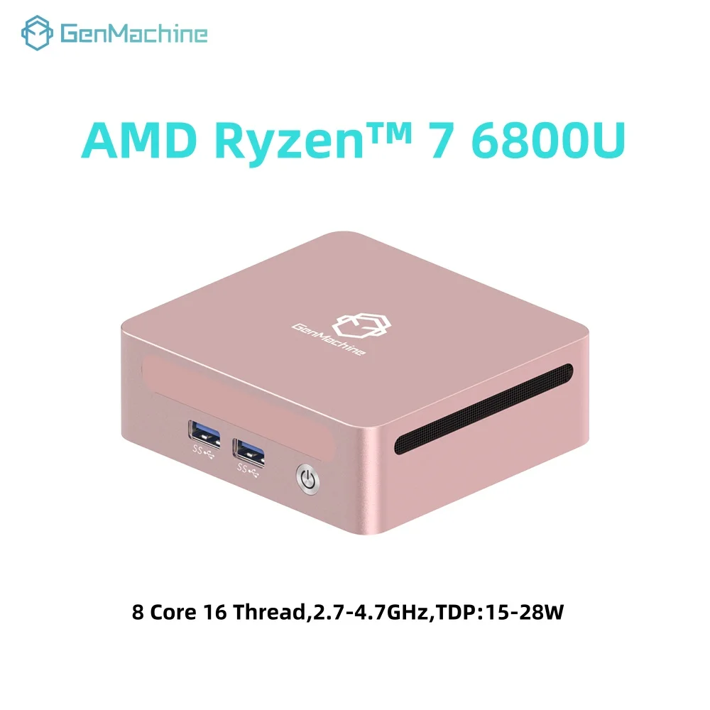 GenMachine Ryzen 7 6800U DDR5 24G 6400Mhz WIFI6 Mini PC 2.7GHz-4.7GHz TDP 35W Windows 11 Mini Pc Gaming Computer Ordenador