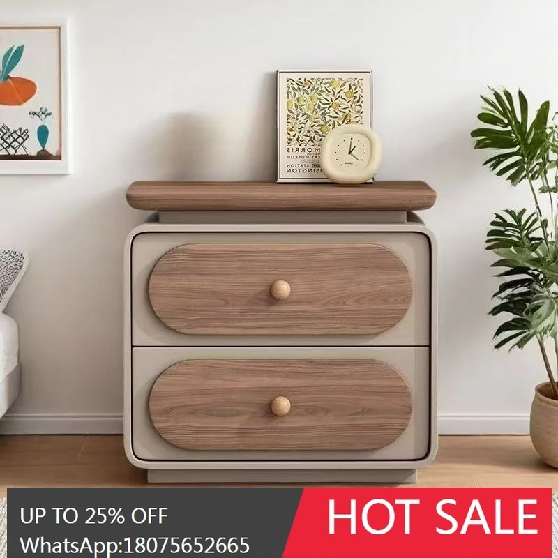 

MJY New Solid Wood Bedside Table Light Luxury Small Bedroom Leather Side Cabinet Storage