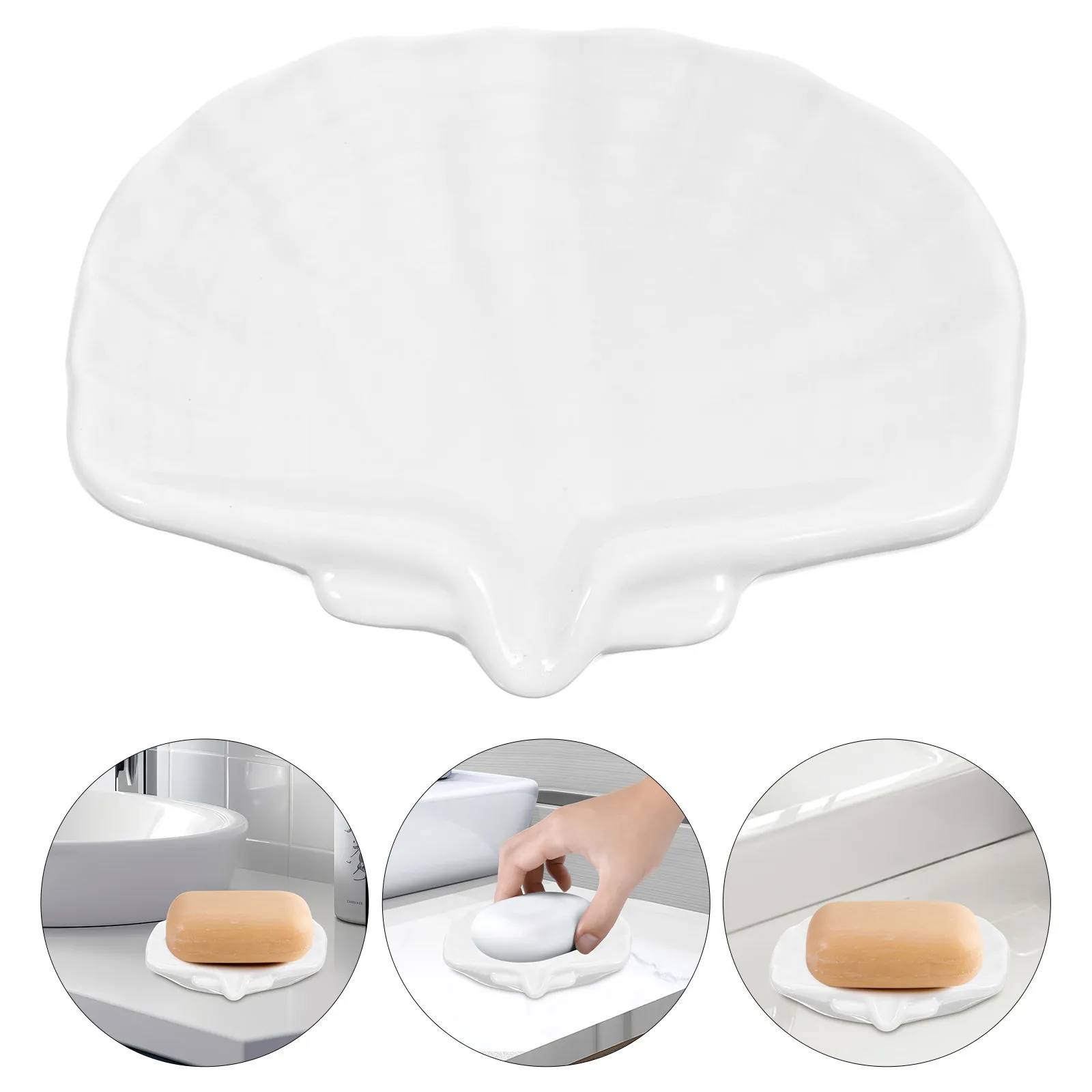 Ceramic Shell Soap Holder Fast Drying Soap Dish for Bathroom Kitchen Sink Countertop Multipurpose Tray