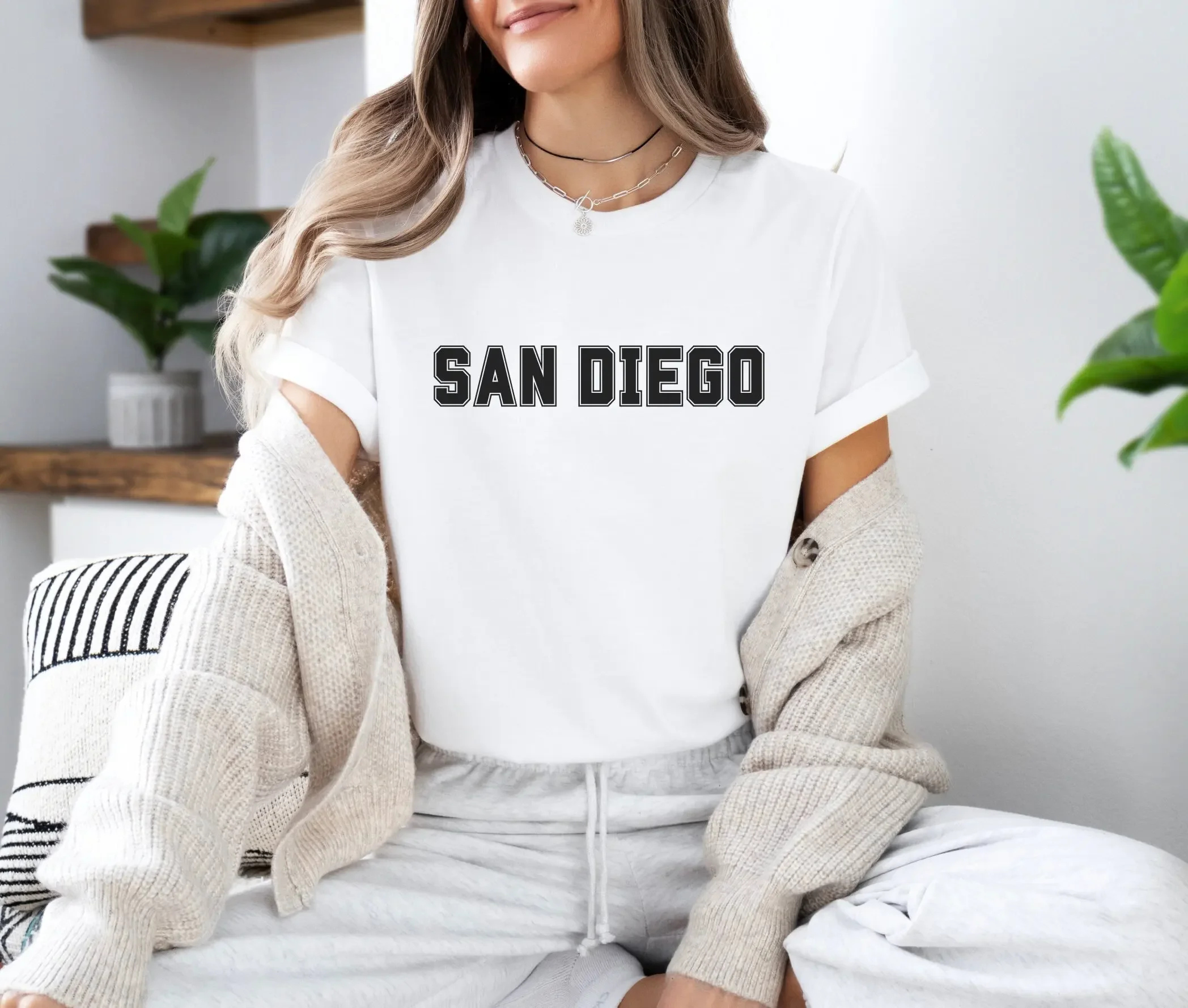 San Diego Camiseta Califórnia Algodão Moving Text City