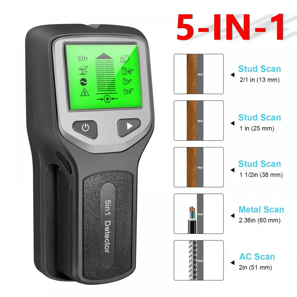 In 1 Stud Finder Wall Wood Scanner Metal Wire Cable Detector Pipe Tester Meter Electric Automatic Alarm Stud Finder