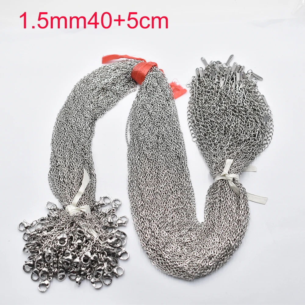 Wholesale 100pcs/lot 1.5mm 40+5cm stainless steel Necklace Rope stainless steel necklaces cuban Link chains women jewelries