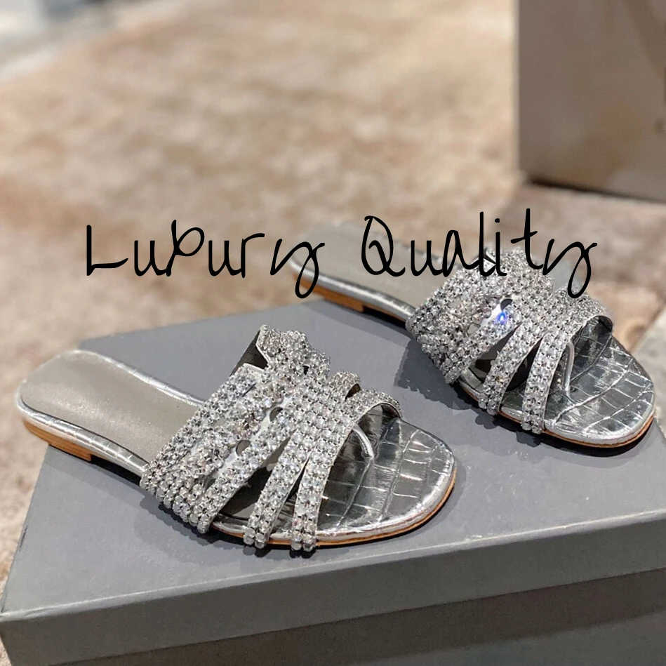 2024 New Sandals Women Casual Flat Slippers Genuine Leather High Quality Comfort Leisure Sandals Diamond inlay design