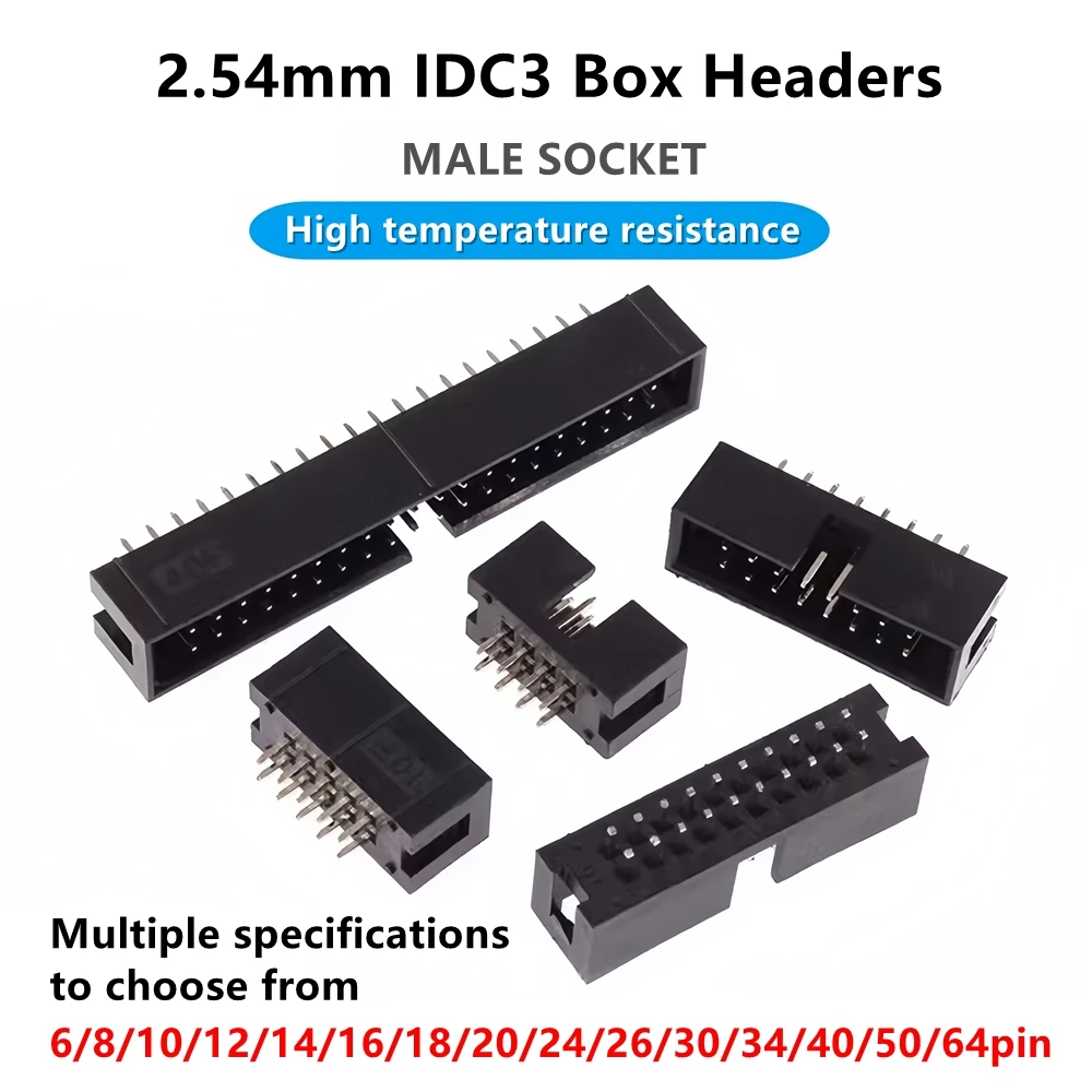 10pcs DIP 6P 8P 10P 12P 18P 20P 24P 26P 34P 40P 64pin 2.54mm MALE SOCKET straight idc box headers PCB CONNECTOR DOUBLE ROW DC3