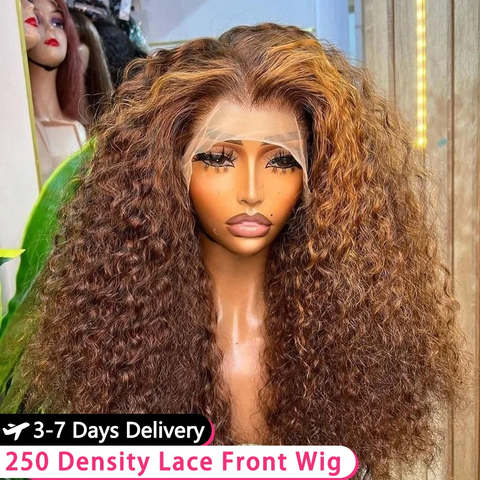 250 Dichte 13x6 HD Lace Frontal Echthaarperücken 30 34 Zoll Highlight Honey Ombre Blonde Curly Deep Wave Front Hair Wig 4x4