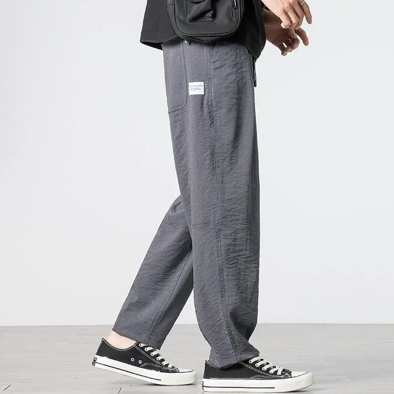 Summer Men's 2024 New Patchwork High Waited Elasticized Drawstring Pockets in Solid Color Comfortable and Versatile Casual Pants