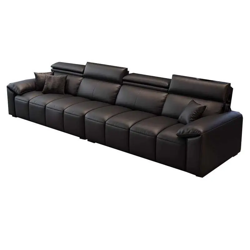 Leather sofa living room leather art small apartment inline wood
