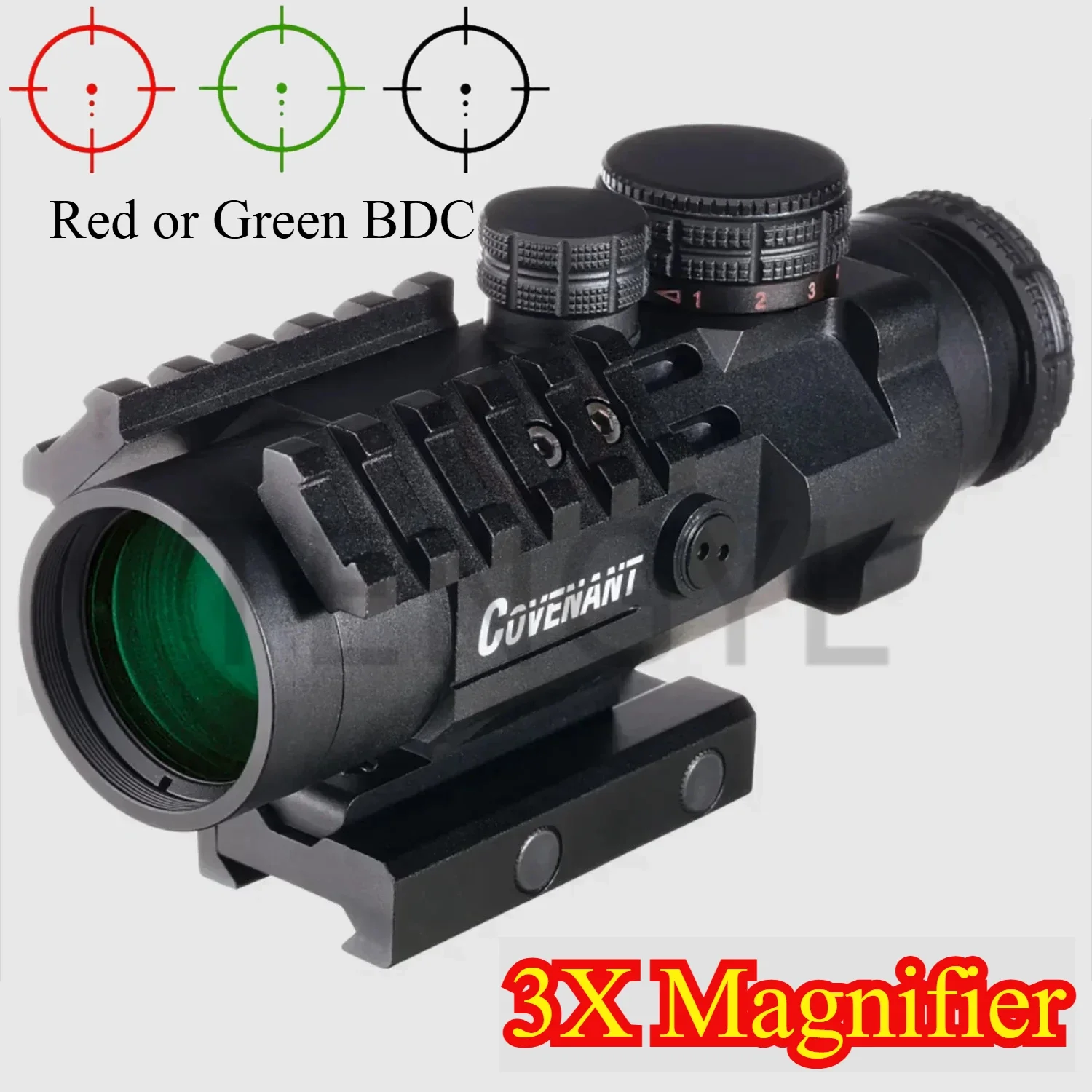 Reflex Rifle Scope 3X Prism Sight Etched-glass BDC Reticle Calibrated for .223 Rem.Hunting Fit 20mm Rail Ar 15