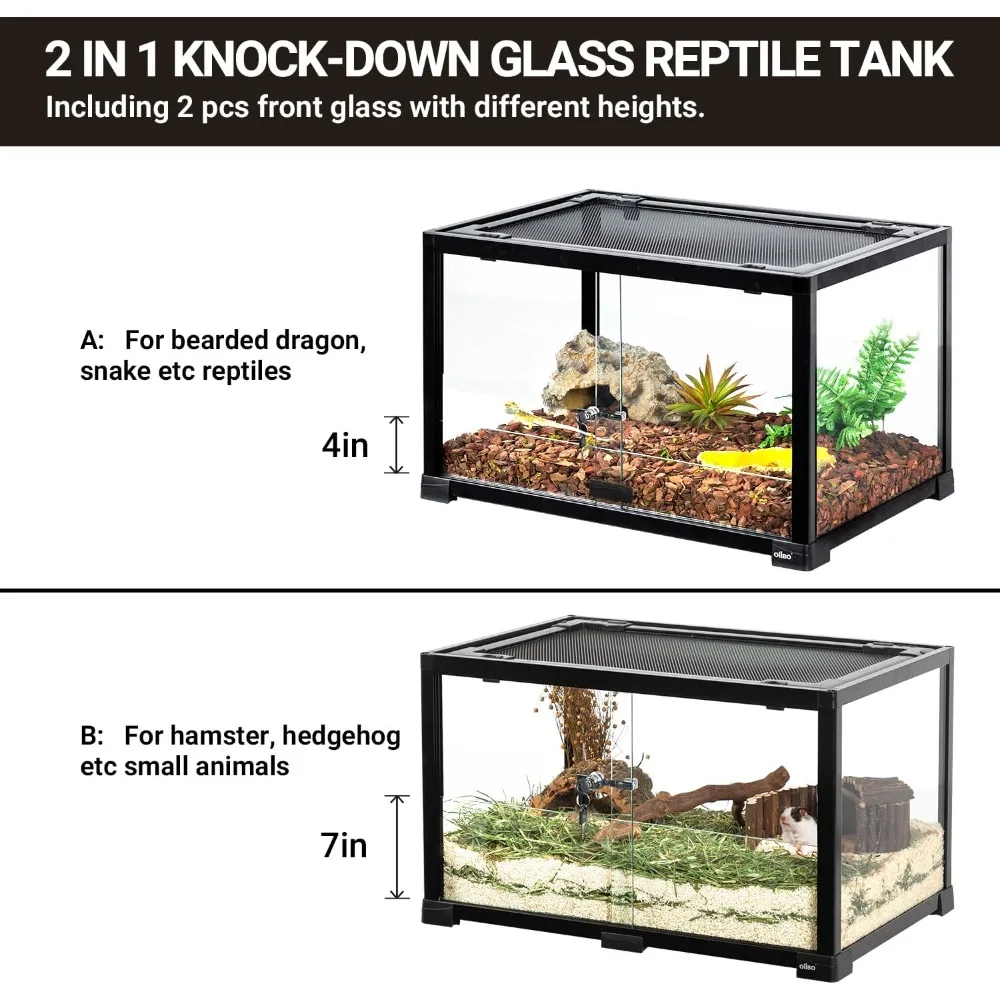 Terrarium de reptile en verre précieux, 2 en 1, portes coulissantes, hamster jos avec écran, 25 gallons, 24 po x 16 po x 16 po