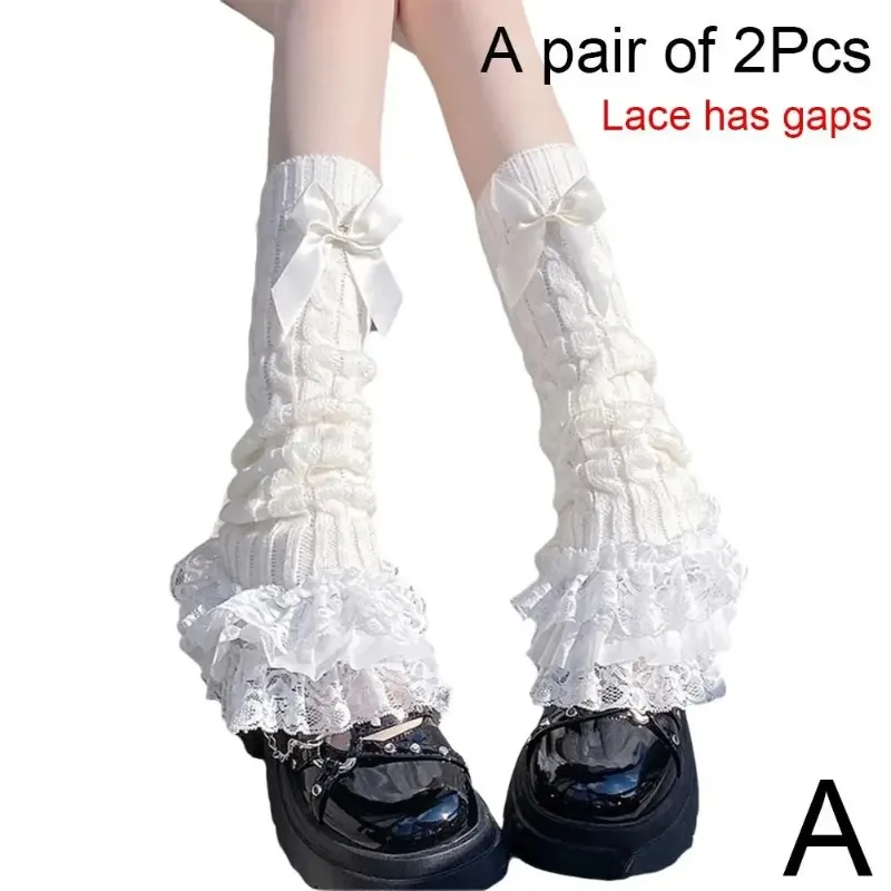 Knitted Bow Tiered Ruffled Socks for Women