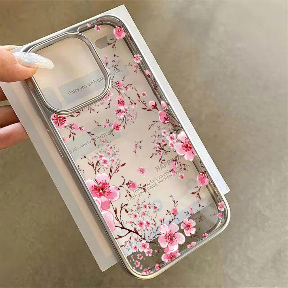 Blumen-Handyhülle für iPhone 17 15 13 14 16 11 12 Pro Max Plus 16 15 17 XR XS Hüllen Transparente Beschichtung Drop Plum Blossom Cover – Detail 9