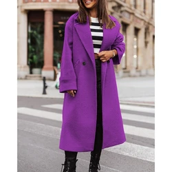 Women Nothched Collar Single Buttoned Winter Overcoat Femme Casual Long Coat and Jacket Elegant Autumn Fashion Oversized Outfits