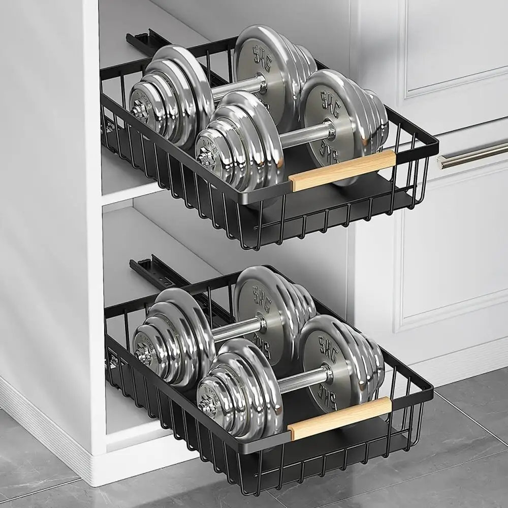 Metal Slide-Out Cabinet Organizer Drawers - Adhesive Nano Film Roll-Out Shelf for kitchen , Pantry & Bedroom Storage