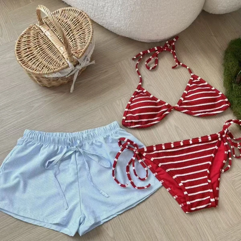 2025 Minimalist Stripe Bikini Set | Adjustable Tie-Front Design with Removable Padding, Sexy Beach Vacation Swimsuit