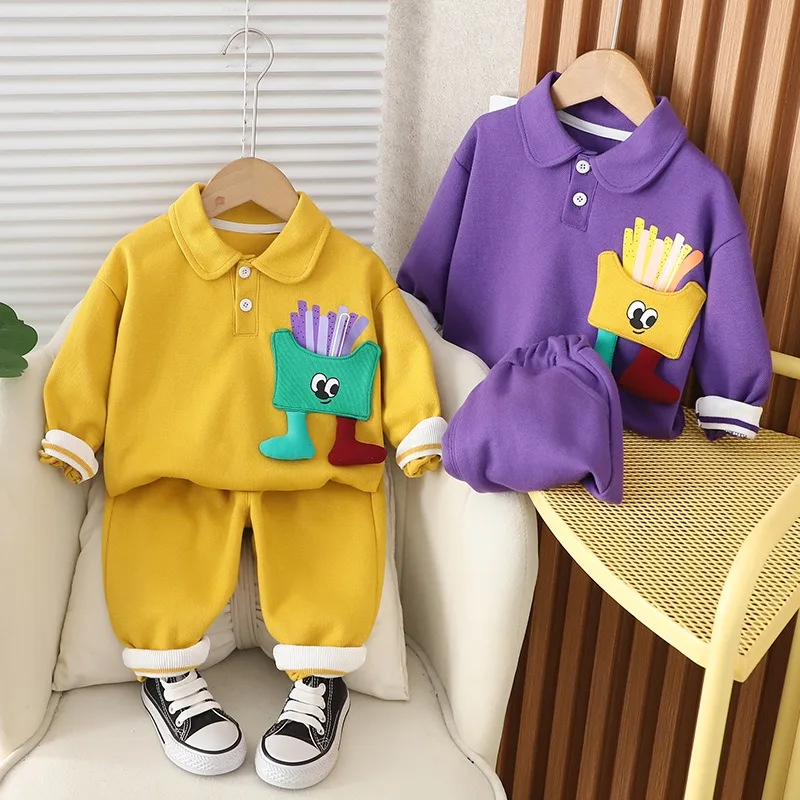 

Children's Clothing Baby Autumn Clothing Cute Boys Spring Autumn Clothing Lapel Polo Shirt Sports Style 2PS Children's Clothing