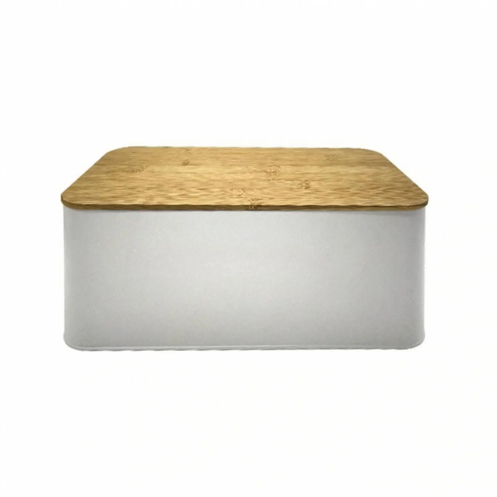Galvanized Iron Bread Box with Bamboo Lid for Bread Loaf Storage Kitchen Countertop Container Bin