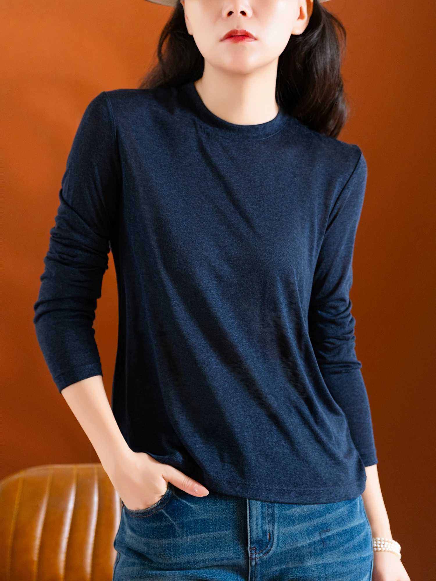 

Skin-friendly Breathable Lyocell Acetate Blend Casual Versatile Color Thin round Ne Base Layer T-irt by Little Ear