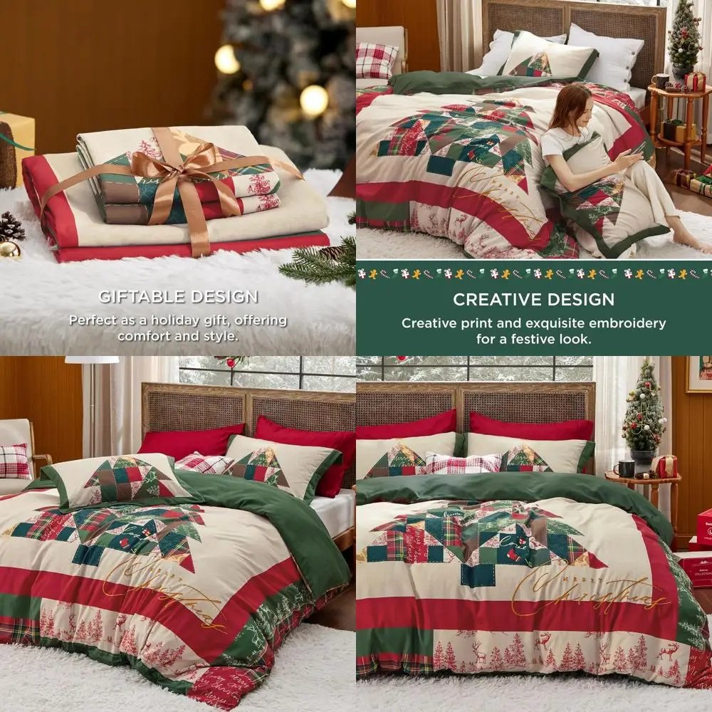 

Festival Tree Pattern King Bedding Set: 1 Duvet Cover & 2 Pillowcases for Christmas